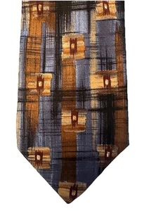 Hubert Milano 100% Silk Tie Made in Italy – Abstract Geometric Blue Brown  - Picture 1 of 6