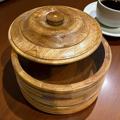 Caja Chapati de madera hecha a mano, olla caliente de madera Roti Dabba con tapa, almacenamiento Roti Foto 1 de 4