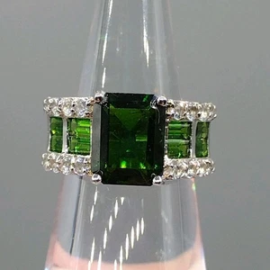 3,40 Smaragdschliff und 1 ctw Baguette CHROMDIOPSID MIT 0,80 ctw WEISSEM TOPAS 4,5sz - Bild 1 von 17