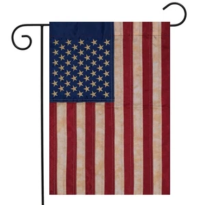Briarwood Lane Tea Stained Embroidered American Flag Garden Flag - Picture 1 of 4