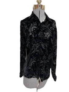 Ralph Lauren Top Size S Silk Blend Black Velvet Embossed Damask Button Front - Picture 1 of 24