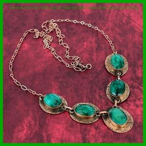 Halloween Sale Copper Oval Natural Zambian Emrald Wedding Chain Necklace Jewelry - Picture 1 of 6