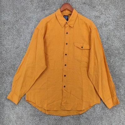 Camisa De Colección Gap Lino Para Hombre Grande Amarillo Mostaza Manga Larga Botón Años 90 Y2k Foto 1 de 4