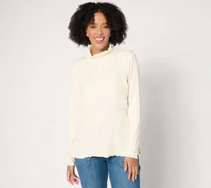 Isaac Mizrahi Live! Top girocollo Essentials Pima Rib con orlo di lattuga crema XL N - Foto 1 di 1