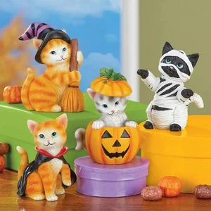 Set of 4 Charming Cats Dressed To Celebrate Halloween Table Sitter Figurines - Picture 1 of 1
