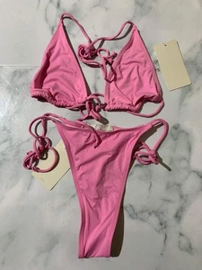 Women's Pink Thong Bikini Set Without Padded Top - Picture 1 of 3