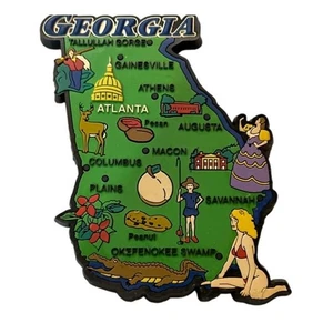 Georgia Magnet State featuring cities, landmarks, symbols, peaches, gold dome - Picture 1 of 3