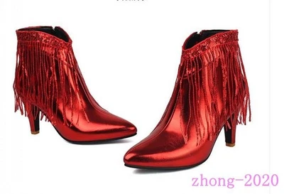 Chic Para Mujer Lentejuelas Borla Cremallera Punta Botines Club Informales Formales Zapatos Foto 1 de 4