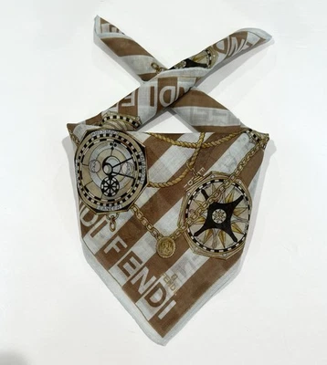 "Pañuelo FENDI Vintage Marrón Algodón Arte Logo Cuadros Liso Bolsillo Cuadrado 19""" Foto 1 de 4