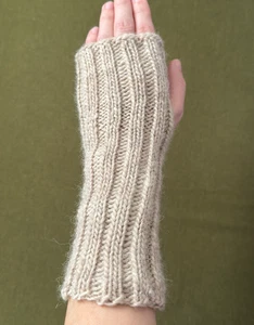 Hand Knit 100% Wool Hand Warmers Fingerless Gloves Solid Latte Color Handwarmers - Picture 1 of 5