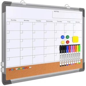 Monthly Calendar Whiteboard Dry Erase Cork Board Combination for Wall, - Picture 1 of 7