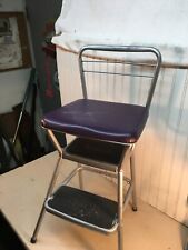 Vtg rustic Steel  Cosco 3  Step Stool Kitchen  Purple  Vinyl  Country Cottage