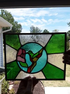 stained glass window panel.. Hummingbird/Green accent - Picture 1 of 1
