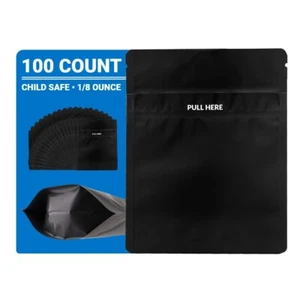 Loud Lock Grip N Pull Mylar Bags - 100 1/8 oz Child Resistant Black Resealable - Picture 1 of 9