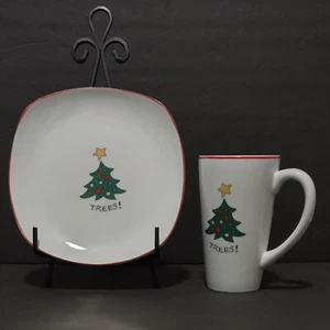Fitz & Floyd Gourmet HAPPY HOLIDAYS Weihnachten 8" Dessertteller & Kakaobecher Set - Bild 1 von 15