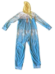 Disney Elsa Princess Full Zip One Piece Pajama Hooded Youth Girl Size 8 GUC - Picture 1 of 12