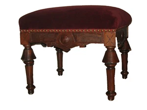 Foot Stool Antique Eastlake Period Walnut Carve Wood Red Velvet 1885 #2 - Picture 1 of 17