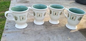 4 tazas portafolio Pfaltzgraff madera natural pedestal salvia gres interior verde - Imagen 1 de 11