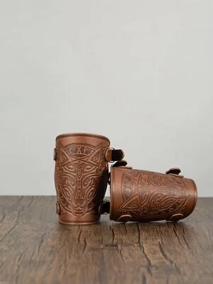 Medieval Cosplay PU Leather Armor Arm Warmers Strap Bracers Viking Pirate - Image 1 of 2