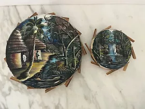 African Painting Painted Leather Drum Hide Clay Ring Waterfall Wall Art Original - Picture 1 of 9
