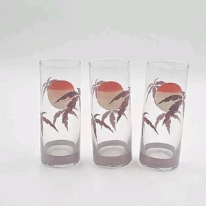 Vintage Panache Highball Glassware Purple Palm Tree Set of 3 Tom Collins Barware - Picture 1 of 8