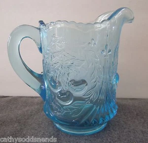 L.G WRIGHT BLUE WREATHED CHERRY PATTERN CREAMER PITCHER - Picture 1 of 3