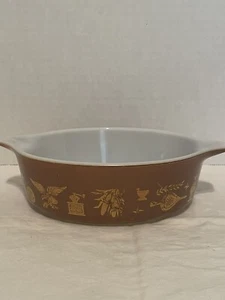 Vintage Pyrex Early American 471-1 PT marrone e oro senza coperchio - Foto 1 di 7