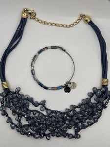 Blue Faceted Glass Beads Necklace & Alex & Ani Burgundy Aurora Beaded Bracelet.  - Picture 1 of 11