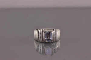 Sterling Silver Blue Topaz Tapered Ribbed Band Ring 7g 925 Sz: 7 - Picture 1 of 8