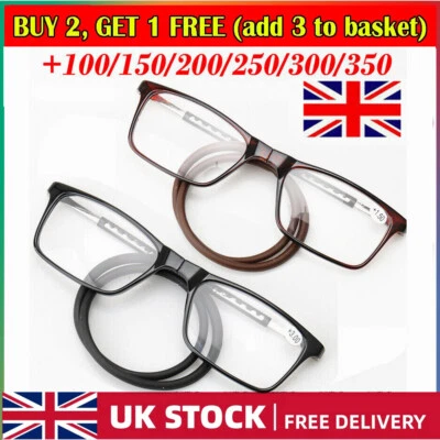 New Magnetic Click Connect Reading Glasses Reader Folding Neck Hang Soft Rope UK
