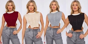 Womens Ladies Cable Knit Sleeveless Vest Knitted Jumper Tank Top Winter Sweater - Picture 1 of 13
