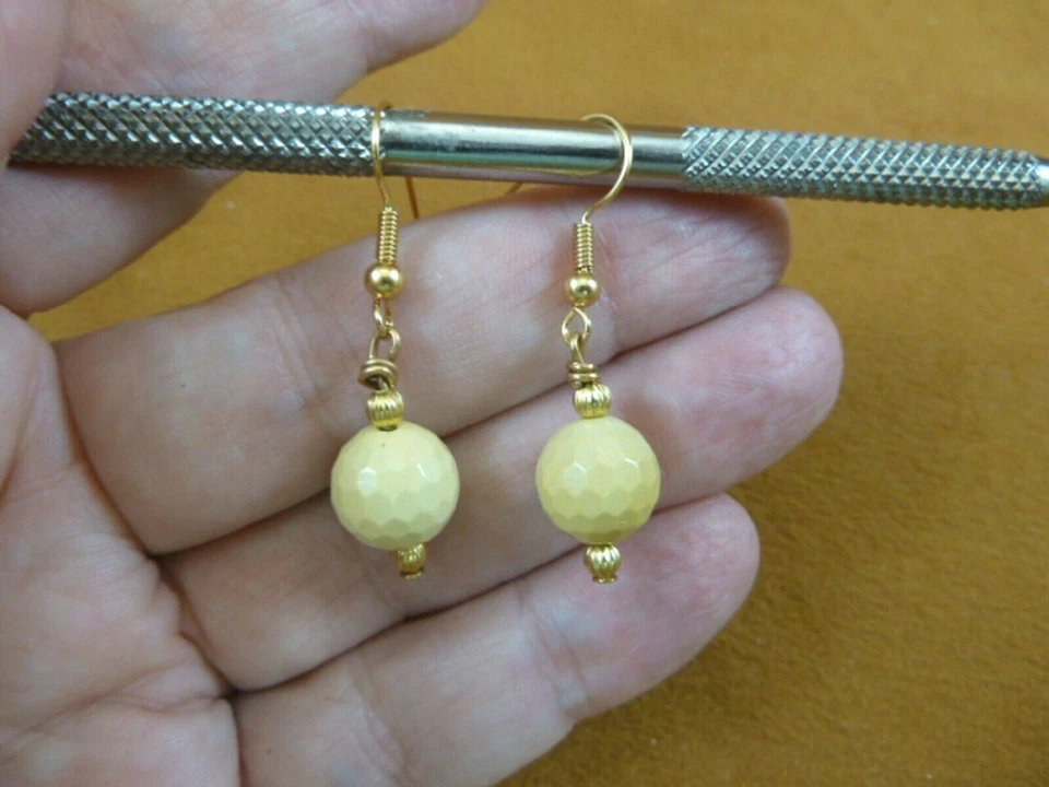 (EE-385-2) 10mm Amarillo Mookaite Jaspe Piedras Preciosas Cuentas Cuentas Tono Oro Pendientes Foto 1 de 1