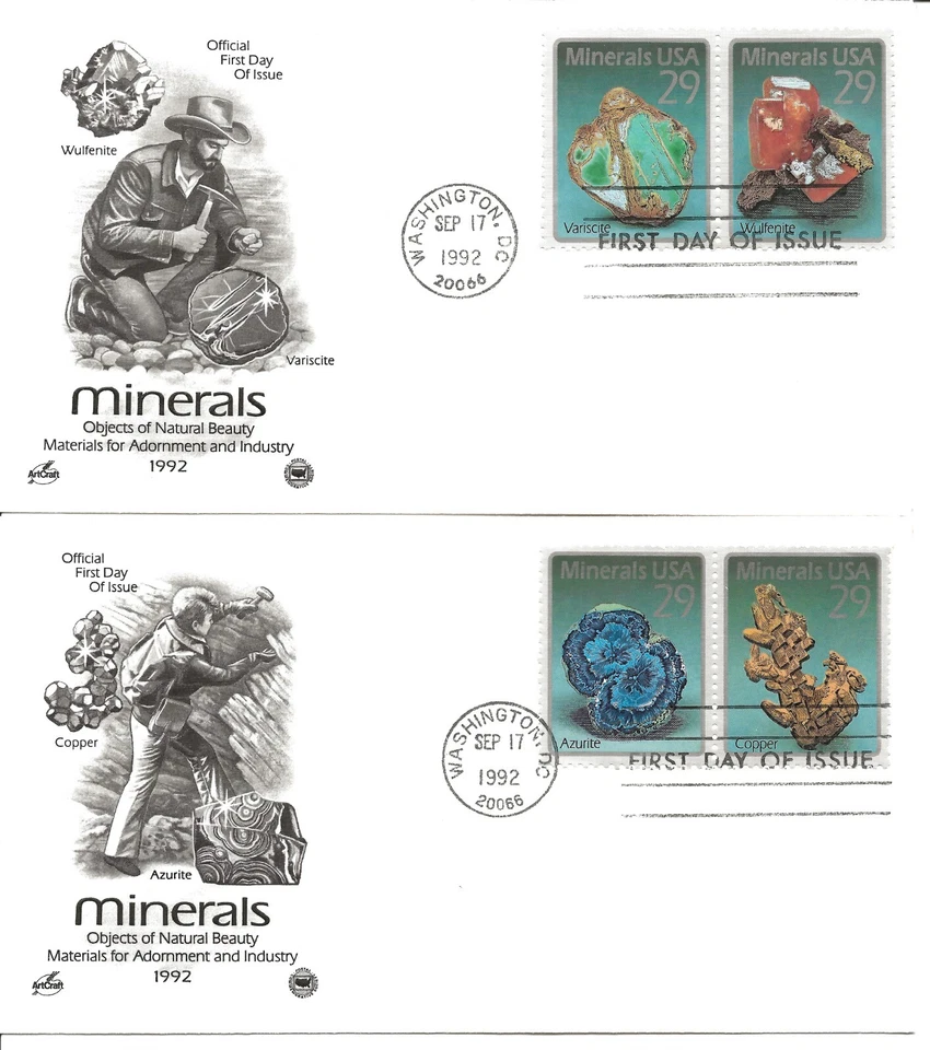 US Scott #2700-03, First Day Covers 9/17/92 Washington Pair Minerals - Image 1 of 1