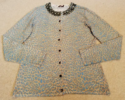 Suéter Mujer-J. McLAUGHLIN - Cárdigan BOHO azul/beige estampado animal joyas - S Foto 1 de 4