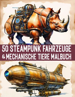 50 Fantastische Mechanische Tiere & Steampunk Fahrzeuge Malbuch für Erwachsene - Bild 1 von 4
