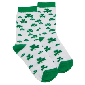 Irish Kids Boys Girls Crew Shamrock Socks White Green - Picture 1 of 6