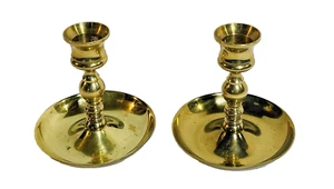 Vintage 4" Polished Brass Candlesticks-Classic Elegance with Timeless Character - Picture 1 of 10