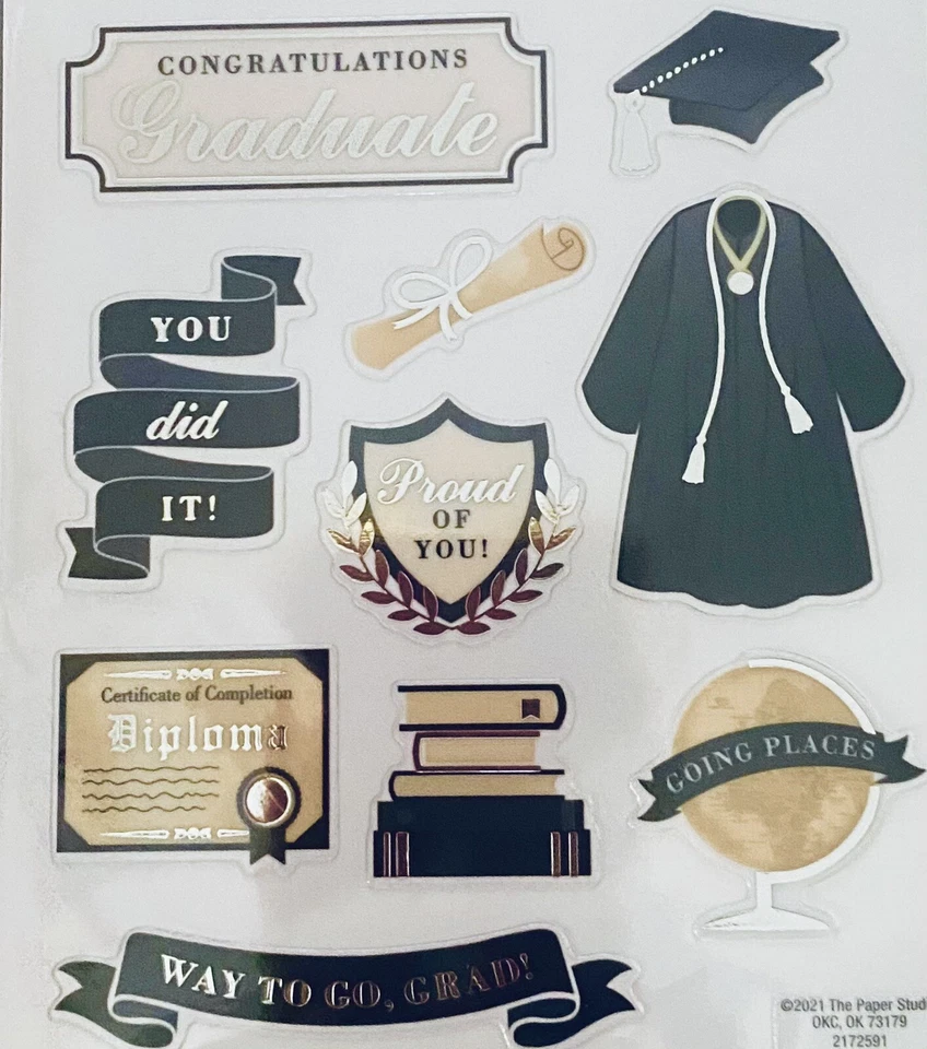 Pegatinas artesanales de álbum de recortes laminadas plateadas de diploma de graduación escolar Foto 1 de 1
