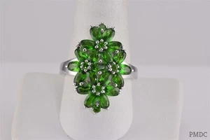 Sterling Silver Oval Green Emerald Cluster Statement Band Ring STS 925 Sz: 10 - Picture 1 of 7