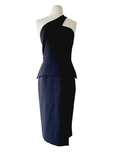 Vestido Lápiz CUE Negro Un Hombro Peplum TALLA 10 Oro Rosa Cremallera - Imagen 1 de 6