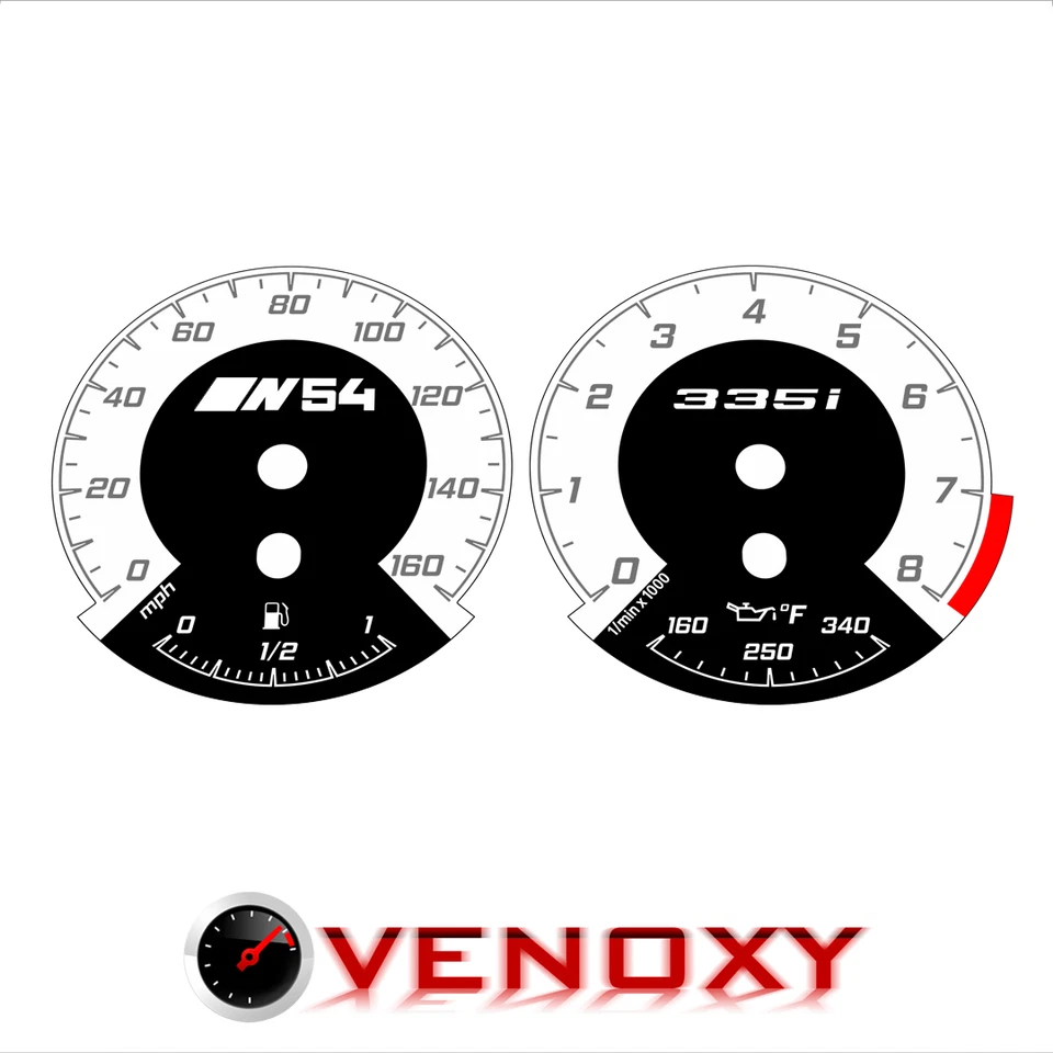 Anillos blancos BMW E90 335i mph+kmh caras calibre personalizado estilo F8x + logotipos N54 335i Foto 1 de 1