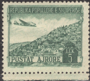 1950 AIR MAIL ALBANIA SHQIPENIA #55   5L MNH OG