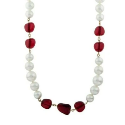 Collar Kenneth Jay LANE KJL Perla Rojo Gripoix Resina Cuentas Grande De Colección 44 in g Foto 1 de 4