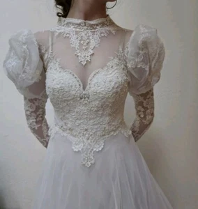 Eve of Milady Vintage Wedding Dress Edwardian Cottage Core Gown Train Puffed - Picture 1 of 24