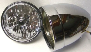 5-3/4 INCH ADJURE HB51010 SMOOTH MOTORCYCLE HEADLIGHT/HEADLAMP & BLACK DOT LAMP - Picture 1 of 9