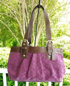 Bolso de Mano Coach GRANDE F13748 Vintage Púrpura Soho Signature C Borde de Lona y Cuero - Imagen 1 de 19