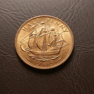 1965 Half Penny (Ha11) Elizabeth II Great Britain UK Copper Coin Half Cent - Picture 1 of 2