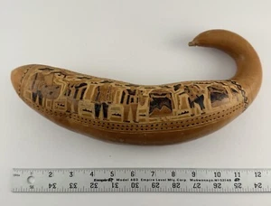 Peruvian Gourd-Hand Carved Traditional-Mates Burilados-Huancas-Myth/Legend - Picture 1 of 16