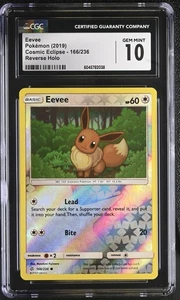 Pokémon Card CGC 10 EEVEE Reverse Holo #166 Cosmic Eclipse English Sun & Moon - Imagen 1 de 3