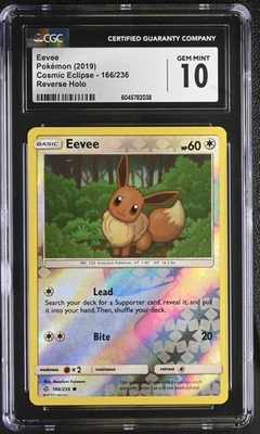 Pokémon Card EEVEE Reverse Holo #166 Sun & Moon Cosmic Eclipse CGC 10 GEM MINT - Image 1 of 3